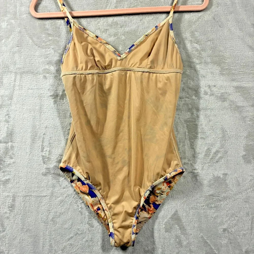 J Crew Swim One Piece S Plunge Ballet V Neck Rare Print Resort 2014 Made in USA